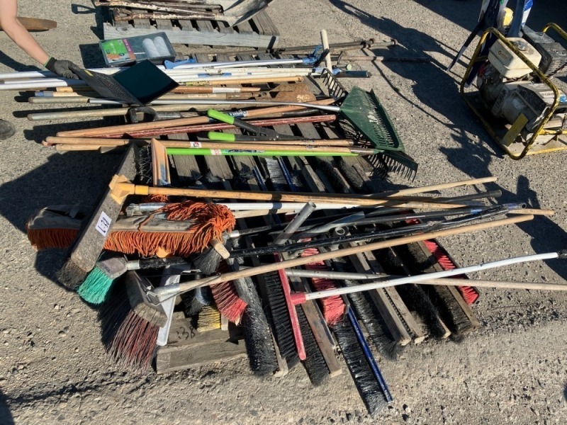 Pallet Of Assorted Brushes, Brush Heads And Mop