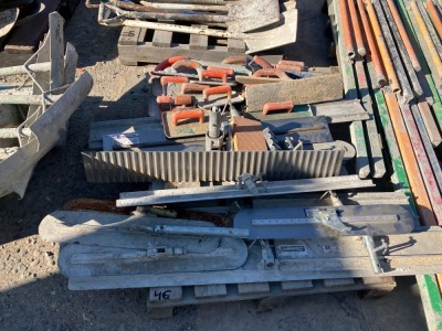 Pallet Of Assorted Concrete Walking Trowel Heads And Assorted Concrete Hand Trowels