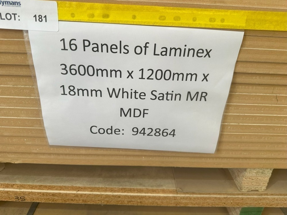 16 Panels of Laminex 3,600x1,200x18mm