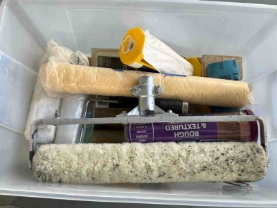 Assorted Painting Equipment in Tub - 4